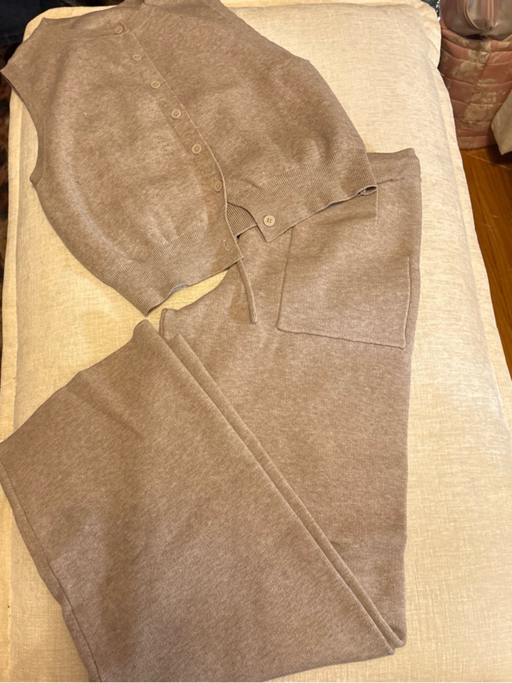 SHEIN Taupe Knit Cardigan and Wide-Leg Pants Set